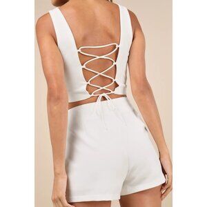 Lulus Exceptionally Styled Ivory Lace-Up Crop Top Sz Small Womens White